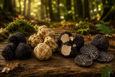 Different types of black and white truffles with their seasons, flavors, and culinary uses
