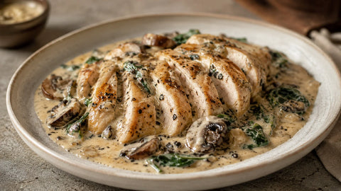 Creamy Chicken with Mushrooms, Spinach and Truffle Sauce