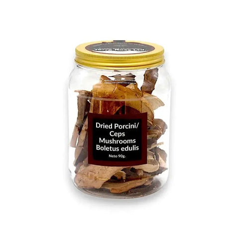 90g jar of dried porcini mushrooms Boletus edulis with strong flavour for gourmet cooking