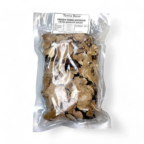 Frozen summer truffle slices in a bag, premium summer truffle for gourmet dishes