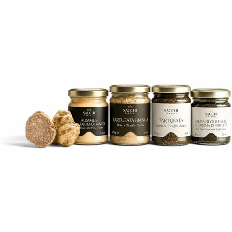 Luxury truffle gift box with seven Italian truffle products for gifting and serving