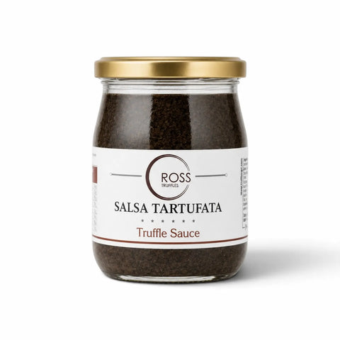 Glass jar of mushroom-based Salsa Tartufata sauce with 3% Tuber aestivum