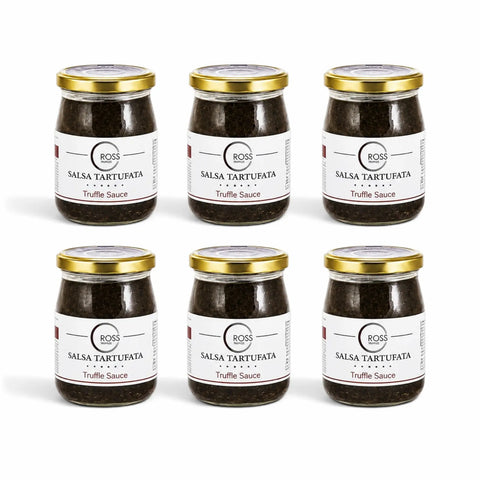 Six 500 g jars of mushroom-based Salsa Tartufata sauce with 3% Tuber aestivum