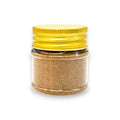 Golden spice jar with yellow lid and metallic texture for Tuber aestivum truffle powder