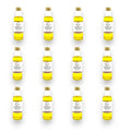 Yellow olive oil bottles with white labels and gold caps for White Truffle Extra Virgin Olive Oil